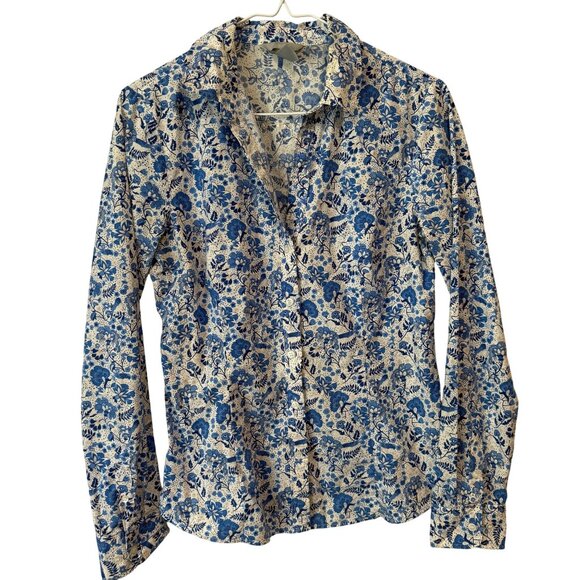 H&M Blue & White Floral Button-Down Shirt Womens Size 8 - Picture 1 of 7